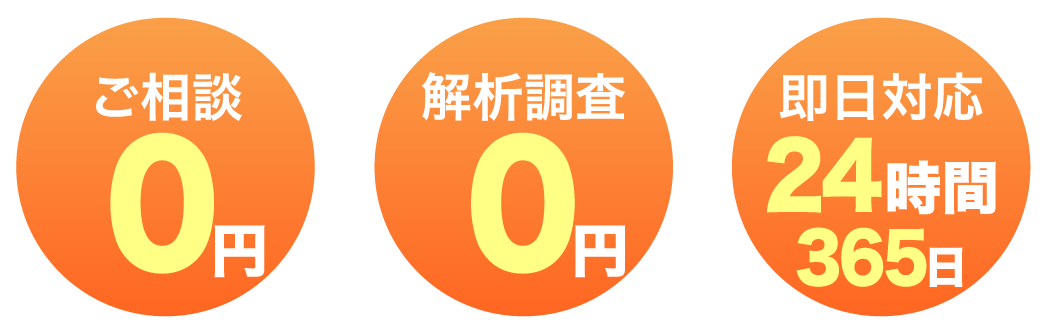 ご相談0円 解析調査0円 即日対応24時間365日